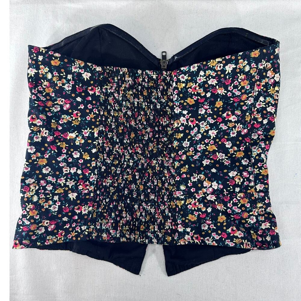 Silence + Noise Women's sz M Floral Zip Up Bustier Y2K Crop Top Corset - Picture 5 of 6